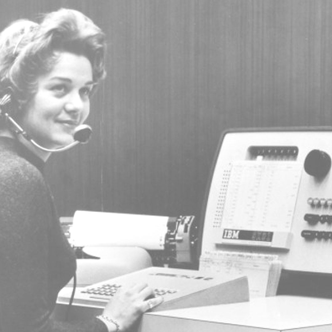 Feature black & white photo of IBM and SABRE's Electronic Reservation System used as a Featured Image for this JAL portfolio item.