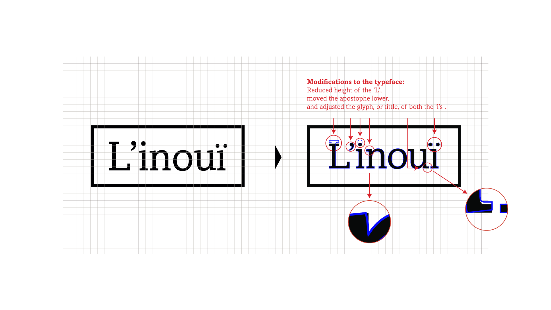 Image showing the adjustment of the final L'inouï logo.