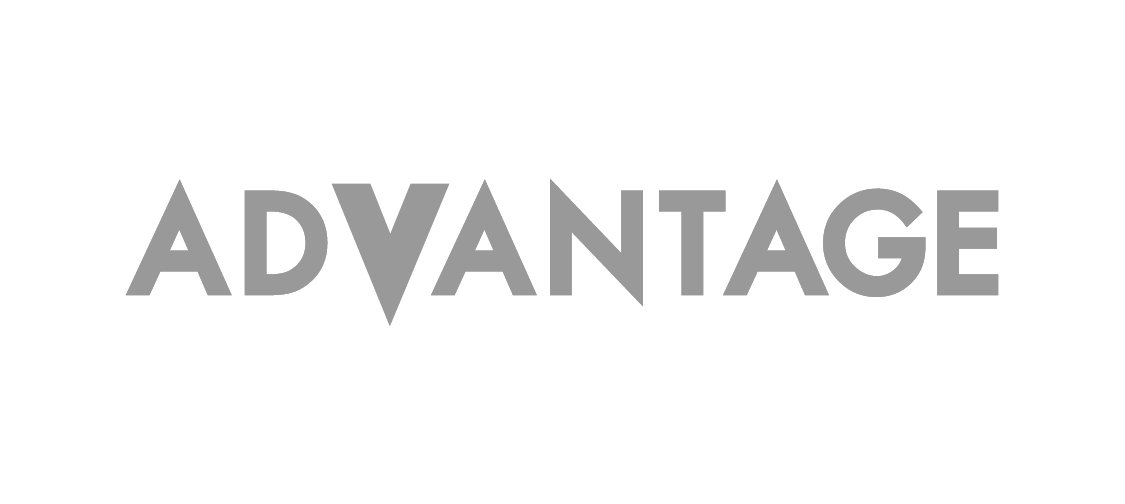 Grey coloured logo of Advantage Advertising.