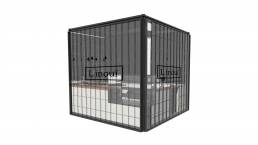 An image showing the initial visualisation of the metal & glass cube designed as the physical retail store for L'inouï.